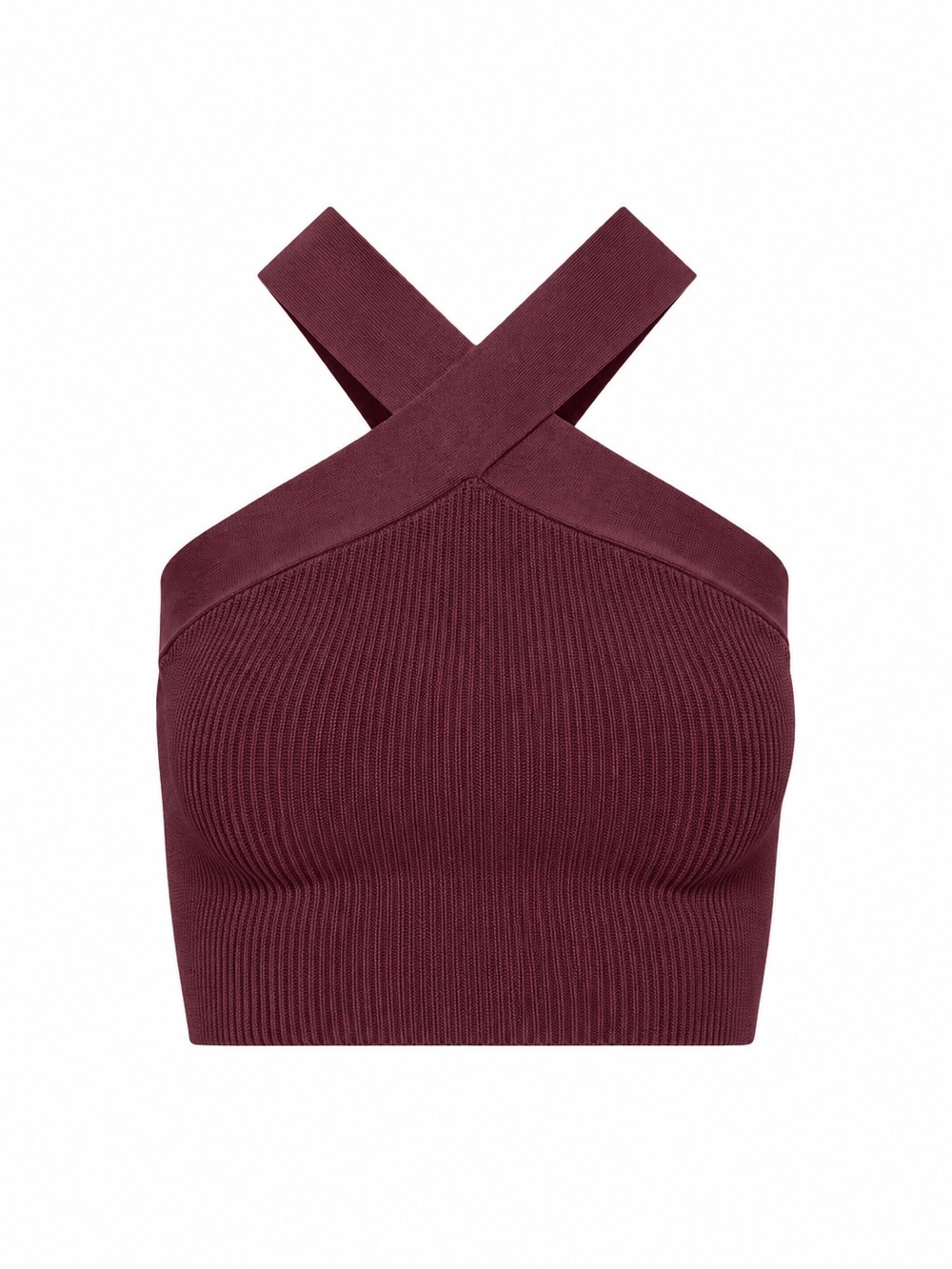 Babaton Sculpt Knit Criss Cross Cropped Tank Halter Ribbed Top Burgundy Aritzia